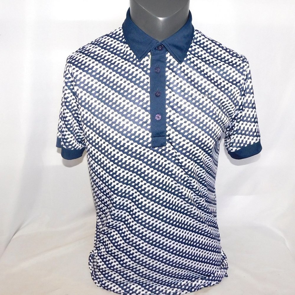 SLIGO Blue White Pattern Golf Polo Shirt Mens M